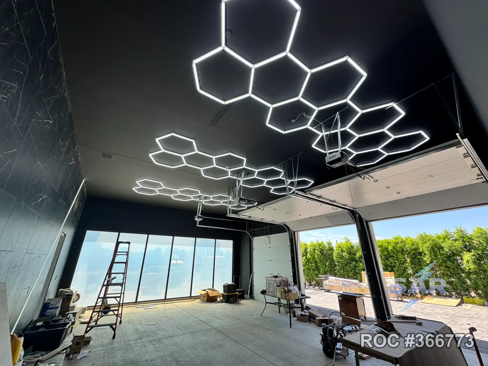 Hexagon LED Garage Grid — Specialty electrical project by SAR Electric